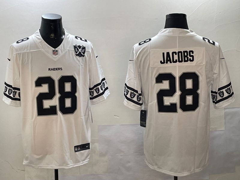 Men Oakland Raiders #28 Jacobs White Armband 2024 Nike Limited NFL Jersey style 2